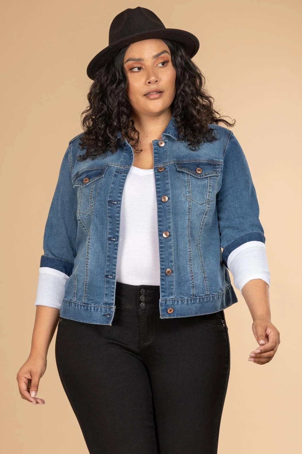 Women's Plus Size Cropped Denim Jacket 3 Women's Plus Size Cropped Denim Jacket