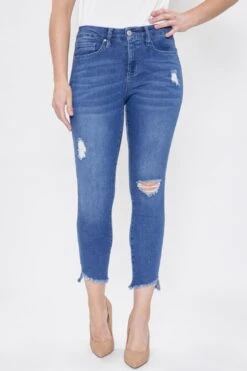 Women's Curvy Fit High Rise Frayed Slanted Ankle Sustainable Jean -Wana Fashion Shop 1003838 516 1