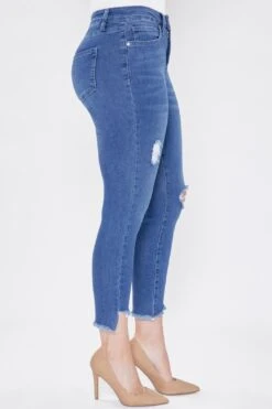 Women's Curvy Fit High Rise Frayed Slanted Ankle Sustainable Jean -Wana Fashion Shop 1003838 516 2