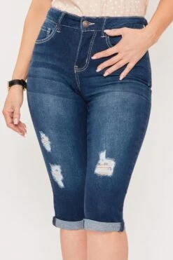 Women's Petite 1 Button Double Cuff Capri -Wana Fashion Shop 1008978 233 1