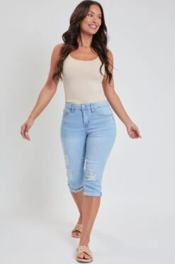 Women's Petite 1 Button Double Cuff Capri -Wana Fashion Shop 1008978 507 1