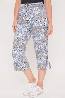 Women's Elastic Waist Capri Side Keyhole With Tie Hem -Wana Fashion Shop 1008991 652 3