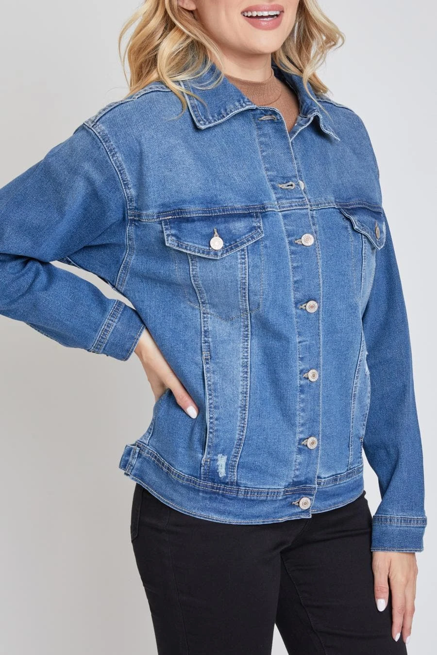 Women's Drop Shoulder Boyfriend Denim Jacket 5 Women's Drop Shoulder Boyfriend Denim Jacket - Image 3