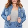 Women's Plus Size Drop Shoulder Boyfriend Denim Jacket
