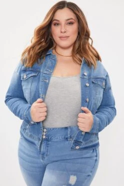 Women's Plus Size Drop Shoulder Boyfriend Denim Jacket