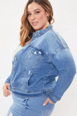 Women's Plus Size Drop Shoulder Boyfriend Denim Jacket -Wana Fashion Shop 1009052 191 3 86e7d3c3 8bcb 407b 9218 dbecd8400527