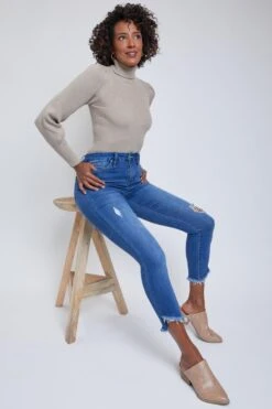 Women's Curvy Fit High Rise Frayed Slanted Ankle Jean -Wana Fashion Shop 1009054 516 0