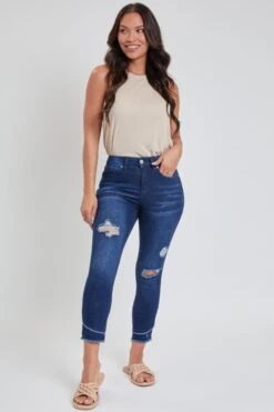 Women's Petite Skinny High Rise Ankle Jean With Slanted Double Frayed Hem Sustainable -Wana Fashion Shop 1009092 458 1