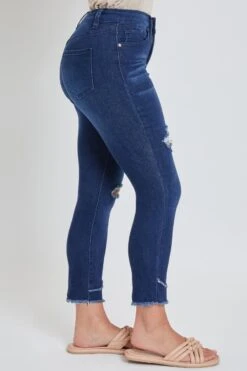 Women's Petite Skinny High Rise Ankle Jean With Slanted Double Frayed Hem Sustainable -Wana Fashion Shop 1009092 458 2