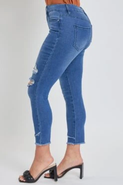 Women's Petite Skinny High Rise Ankle Jean With Slanted Double Frayed Hem Sustainable -Wana Fashion Shop 1009092 459 3