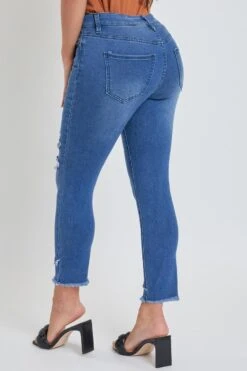 Women's Petite Skinny High Rise Ankle Jean With Slanted Double Frayed Hem Sustainable -Wana Fashion Shop 1009092 459 4