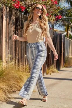 Women's High Rise Linen Blend Wide Leg Pant -Wana Fashion Shop 1009106 057 0