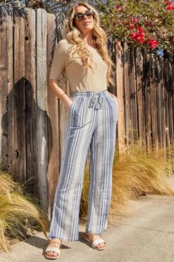 Women's High Rise Linen Blend Wide Leg Pant -Wana Fashion Shop 1009106 057 1