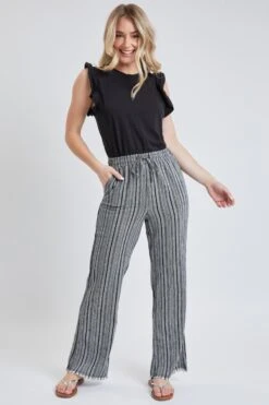 Women's High Rise Linen Blend Wide Leg Pant -Wana Fashion Shop 1009106 270 0