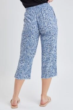 Women's High Rise Linen Capri Pant With Fray Detail -Wana Fashion Shop 1009107 174 0