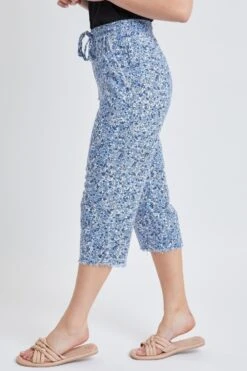 Women's High Rise Linen Capri Pant With Fray Detail -Wana Fashion Shop 1009107 174 1