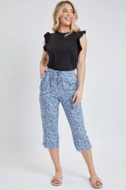 Women's High Rise Linen Capri Pant With Fray Detail -Wana Fashion Shop 1009107 174 3