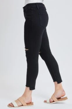 Women's High Rise Hi-Low Frayed Hem Cropped Jean -Wana Fashion Shop 1009114 001 2