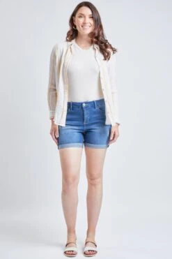 Women's Curvy Fit Cuffed High Rise Shorts -Wana Fashion Shop 1009120 474 0