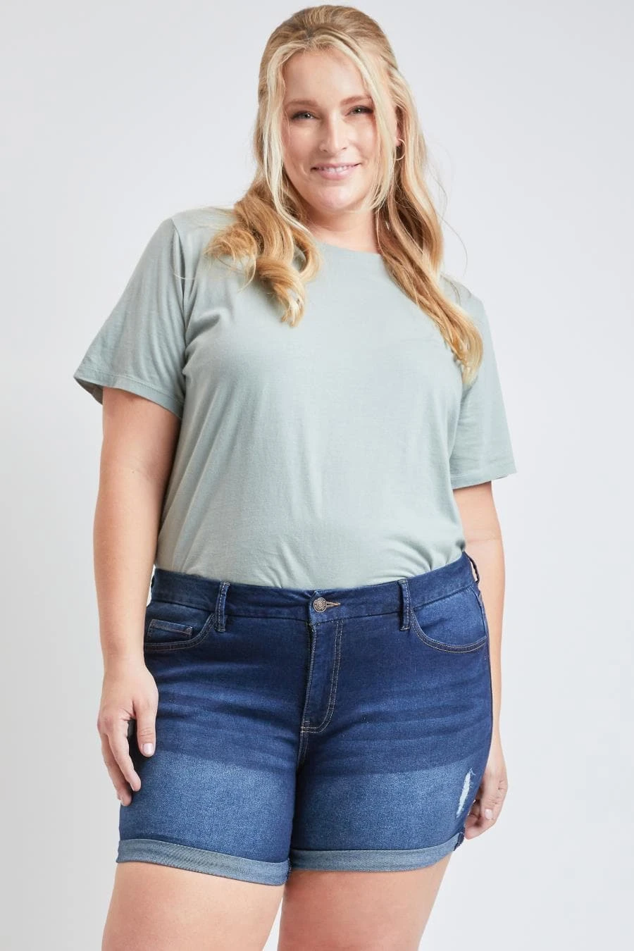 Women's Plus Size Curvy Fit High Rise Cuffed Shorts 8 Women's Plus Size Curvy Fit High Rise Cuffed Shorts - Image 6