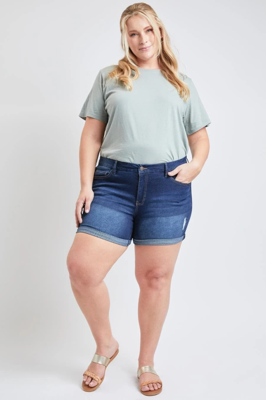 Women's Plus Size Curvy Fit High Rise Cuffed Shorts 7 Women's Plus Size Curvy Fit High Rise Cuffed Shorts - Image 5