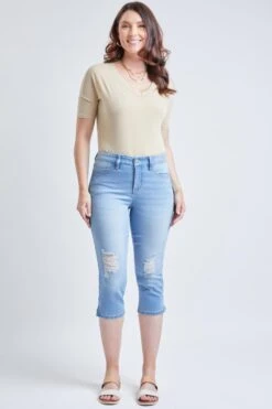 Women's Curvy High Rise Side Slit Hem Capri Pants -Wana Fashion Shop 1009131 499 1