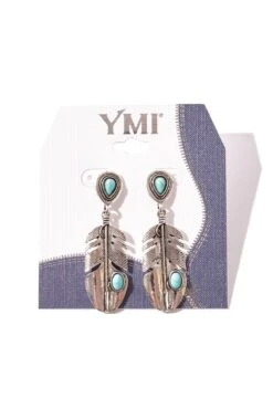 Turquoise Feather Earrings -Wana Fashion Shop 507911EP 001 1