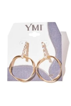 Rhinestone Drop Hamerred Hoop Earrings -Wana Fashion Shop 508249EP GOLD OS 193863652919 1