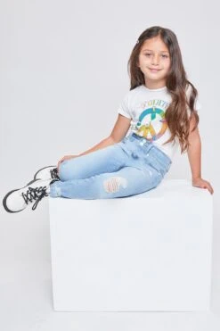 Girl's Basic 2 Button Anklet W/Distressed Hem-Distressed -Wana Fashion Shop BP245541 Q2783 5