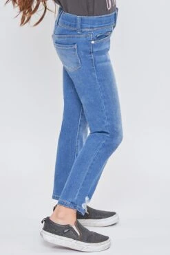 Girl's Basic 2 Button Anklet W/Distressed Hem-Distressed -Wana Fashion Shop BP245541 M2783 3