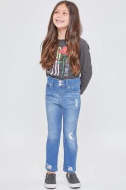 Girl's Basic 2 Button Anklet W/Distressed Hem-Distressed -Wana Fashion Shop BP245541 M2783 5