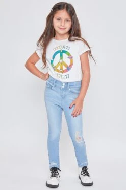 Girl's Basic 2 Button Anklet W/Distressed Hem-Distressed -Wana Fashion Shop BP245541 Q2783 1