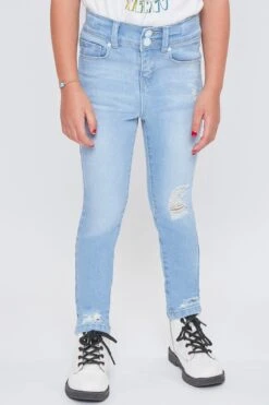 Girl's Basic 2 Button Anklet W/Distressed Hem-Distressed -Wana Fashion Shop BP245541 Q2783 2