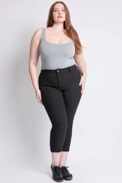 Women's Plus Hyperstretch Crop Straight Leg Pants -Wana Fashion Shop EF124131 BLACK 4