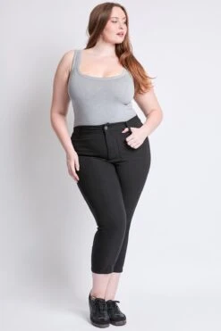 Women's Plus Hyperstretch Crop Straight Leg Pants -Wana Fashion Shop EF124131 BLACK 5