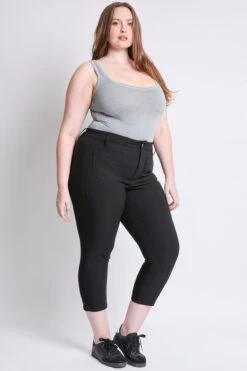 Women's Plus Hyperstretch Crop Straight Leg Pants -Wana Fashion Shop EF124131 BLACK 6