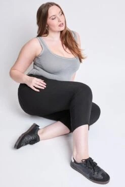 Women's Plus Hyperstretch Crop Straight Leg Pants -Wana Fashion Shop EF124131 BLACK 7
