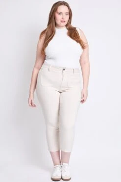 Women's Plus Hyperstretch Crop Straight Leg Pants -Wana Fashion Shop EF124131 ECRU 4