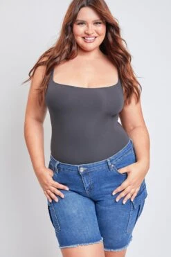 Women's Plus Low Rise Frayed Cargo Bermuda Shorts -Wana Fashion Shop EM110977 M08 2