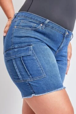Women's Plus Low Rise Frayed Cargo Bermuda Shorts -Wana Fashion Shop EM110977 M08 4