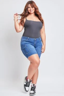 Women's Plus Low Rise Frayed Cargo Bermuda Shorts -Wana Fashion Shop EM110977 M08 5