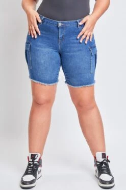Women's Plus Low Rise Frayed Cargo Bermuda Shorts -Wana Fashion Shop EM110977 M08 6