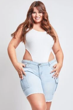 Women's Plus Low Rise Frayed Cargo Bermuda Shorts -Wana Fashion Shop EM110977 Q08 2