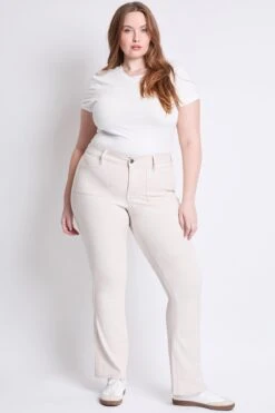 Women's Plus Hyperstretch Bootcut Pants -Wana Fashion Shop EP037131 ECRU 4