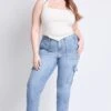 Women's Plus High Rise Elastic Waist Cargo Straight Leg Jeans -Wana Fashion Shop EP114762 36C 4