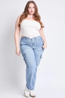 Women's Plus High Rise Elastic Waist Cargo Straight Leg Jeans -Wana Fashion Shop EP114762 36C 5