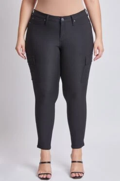 Women's Plus Hyperstretch Skinny Cargo Pants -Wana Fashion Shop EP137731 BLACK 2