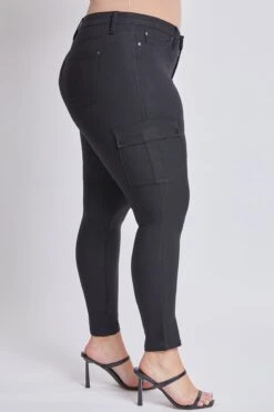 Women's Plus Hyperstretch Skinny Cargo Pants -Wana Fashion Shop EP137731 BLACK 3