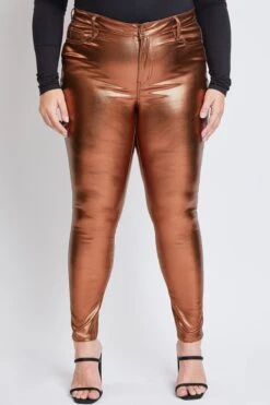 Women's Plus Hyperstretch Metallic Skinny Pants -Wana Fashion Shop EP1736ME COPPER 1