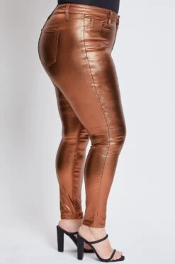 Women's Plus Hyperstretch Metallic Skinny Pants -Wana Fashion Shop EP1736ME COPPER 3